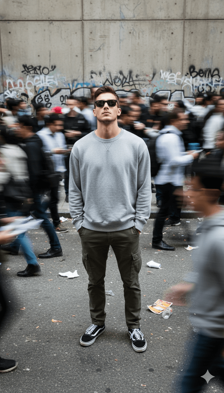 Man stands amidst chaos