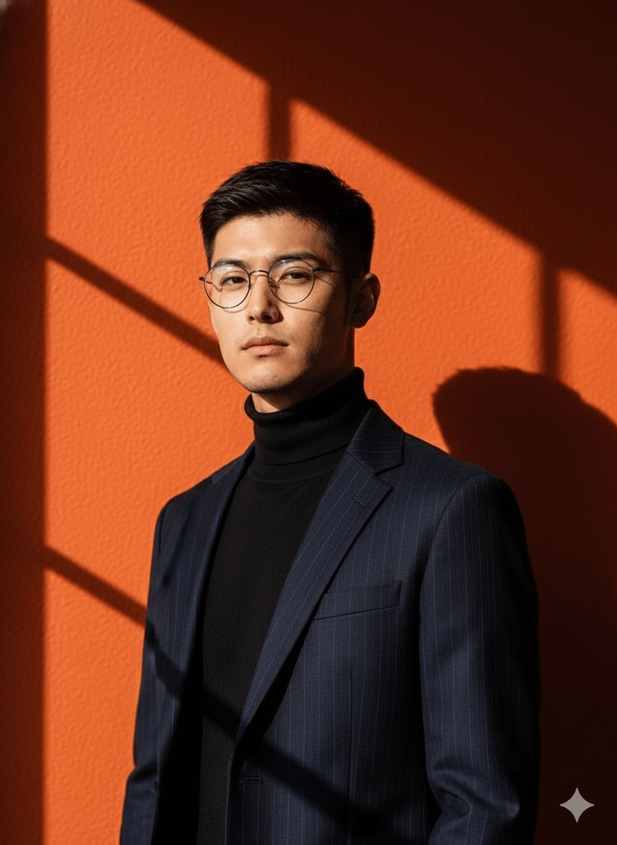 Man standing in front of orange wall