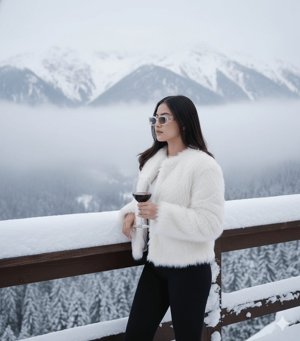 Woman enjoys snowy view