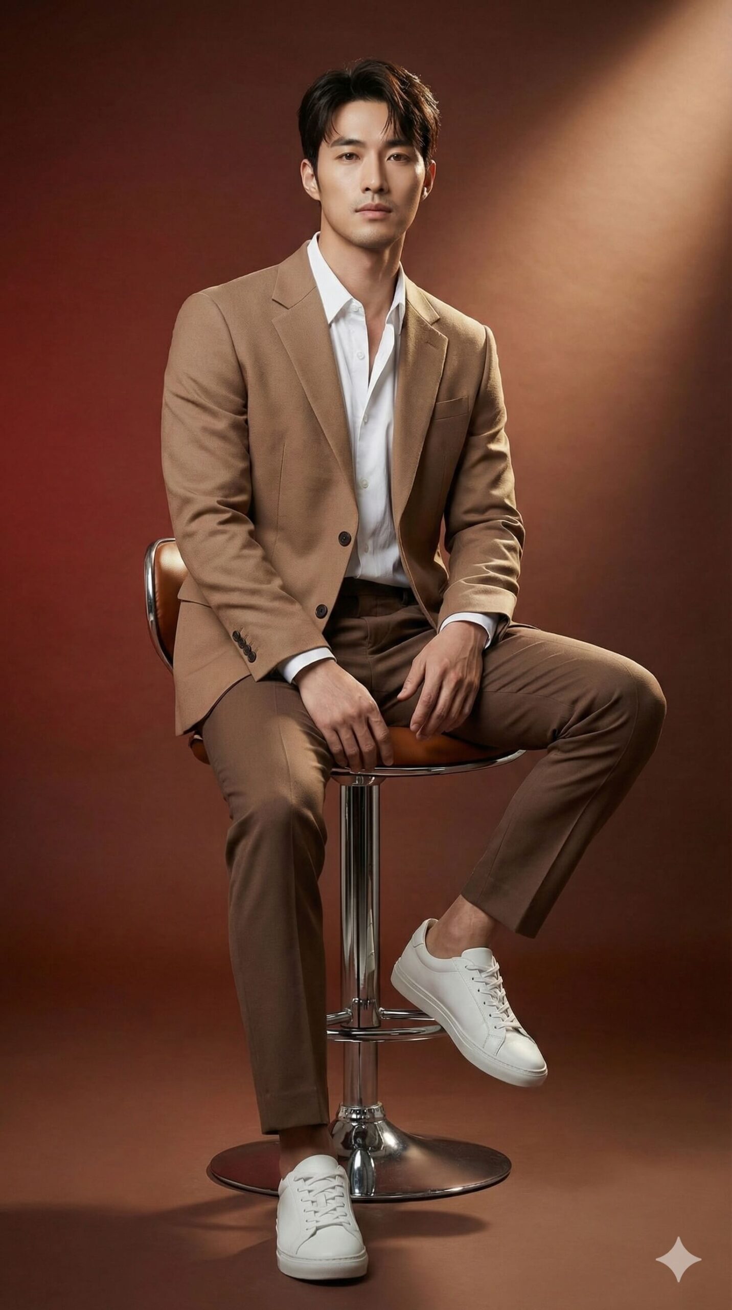 Man wears brown suit