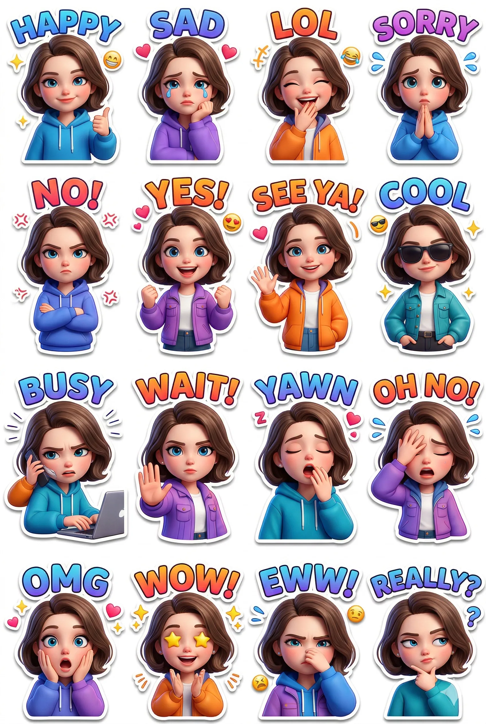 Expressive Girl Sticker Pack