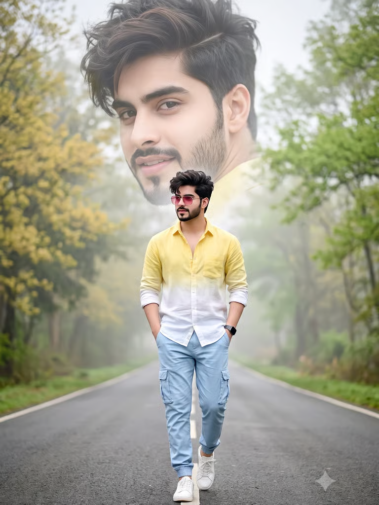 Stylish Man Walking Double Exposure Photo