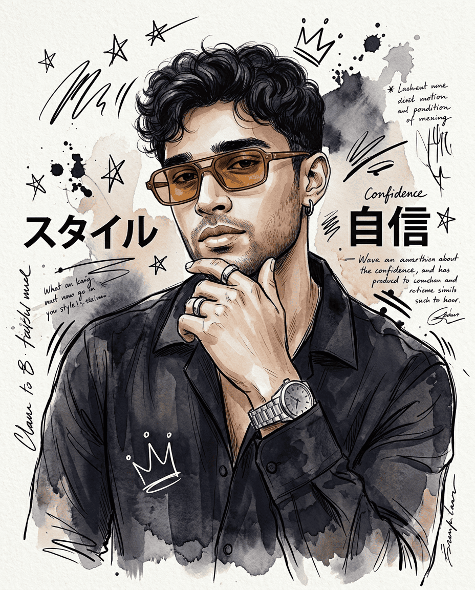 Aesthetic Ink Watercolor Portrait